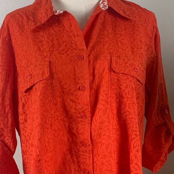 Coldwater Creek Red Textured Three Quarter Sleeve Button Blouse Size 1X - Picture 2 of 6